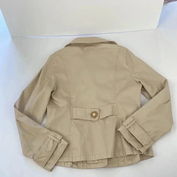 2/$25Cream tan business casual V-neck formal office trenchcoat  short jacket M - Picture 12 of 12